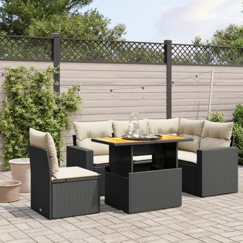SECOLI Polyrattan Lounge Gartenlounge Set Gartenmöbel Wetterfest Garten Sofa Set Balkonlounge Set Sitzgruppe Lounge Sofagarnitur mit Verstellbare Tischplatte-Schwarz und Creme-6-tlg-3