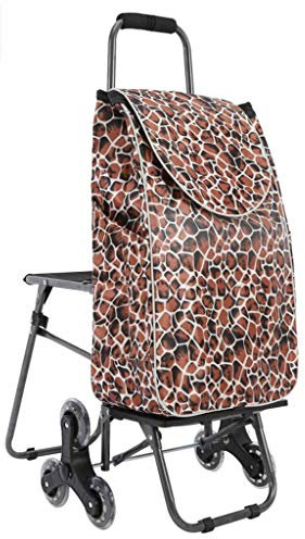 TETEOLALA Trolleys, Treppensteigen-Einkaufswagen, Lebensmitteltrolley, leicht, faltbar, Reise-Mobilitätswagentasche mit wasserdichtem Stoffbezug/Sitz/6 tragbaren Laufrädern