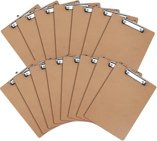 Klemmbretter, Hartfaser-Klemmbrett, umweltfreundliches Holz-Klemmbrett mit flachem Profil-Clip, klassische Klemmbretter für Klassenzimmer, Büro, Schule, Standard-A4-Briefgröße, 15 Stück