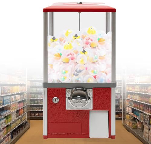 Commercial Vending Machine,Coin Operated Candy Dispenser,Prize Vending Machine Commercial round Capsule Machine for 1.77-1.97in Gadgets,Red