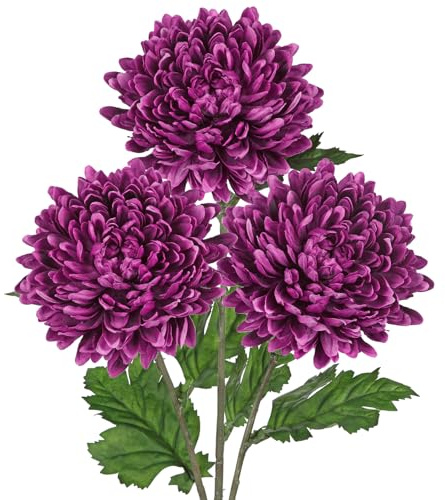 Arborus 3 Stück Kunstblumen Chrysanthemen Rosa Kunstblumen für Vase | Kunstzweige mit Blüten Künstliche Blumen wie Echt Dekozweige für Tisch Regal Fensterbank Balkon Deko im Haus Büro Hotel