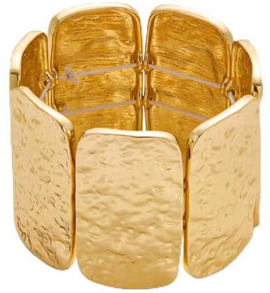 ENSKEFEN Breite Gehämmerte Goldarmbänder für Damen klobige Stretch Armreifen Vintage Statement Dehnbares Elastisches Armband