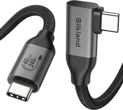 Silkland 240W USB4 Cable for Thunderbolt 4 Cable Right Angle, 90 Degree 40Gbps Data Sync 8K@60Hz Display, Compatible with MacBook Pro, iPhone 16 Pro, iPad Pro, eGPU - 2M