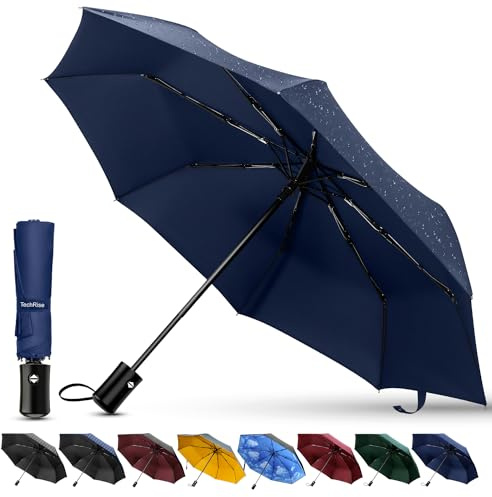 TechRise Regenschirm, Regenschirm Sturmfest mit Automatischer Öffnung & Schließung, Tragbarer & Faltbarer Taschenschirm für Männer Frauen Kinder