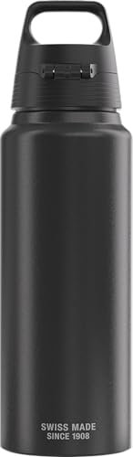 SIGG - Alu Trinkflasche - WMB Pathfinder Black - ClimatePartner Zertifiziert - Für Kohlensäurehaltige Getränke Geeignet - Auslaufsicher - Federleicht - BPA-frei - Outdoor - Schwarz - 1 L