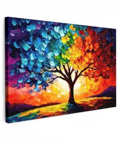 MuchoWow© Bilder Wohnzimmer Deko Modern Wandbild Kunstdruck auf Leinwand | 90x60 cm - Bild Schlafzimmer über Bett Room Decor Geschenke Baum - Kunst - Natur - Sonnenuntergang