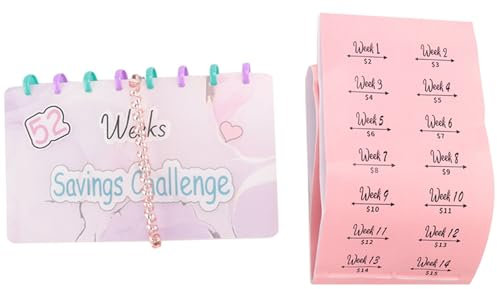 Xbsduih Sparordner, 52-Wochen-Challenge, Geldsparordner, Wiederverwendbares Haushaltsbuch mit Geldumschlägen, Mattiert, Einfache Installation