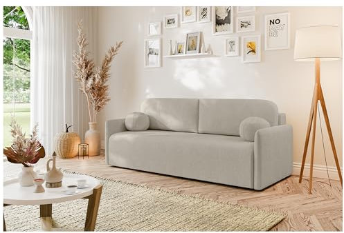 MEBLINI Sofa mit Schlaffunktion - Schlafcouch Ausziehbar - Schlafsofa mit Bettkasten - Sofabett - Couch mit Schlaffunktion - Klappsofa - Anakin - 210x90x93cm - Beige Boucle