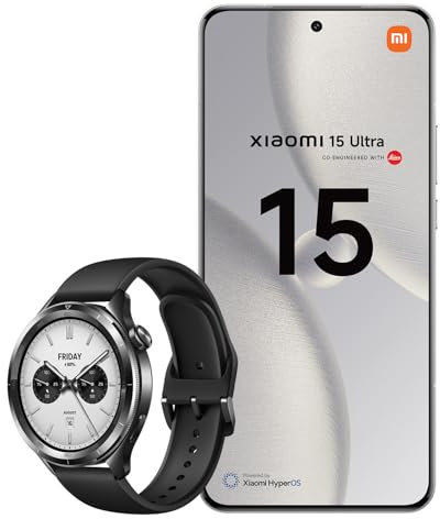 Xiaomi 15 Ultra Smartphone, 16+512GB, Bianco, Lenti Leica Summilux, Sensore principale da 1 pollice, 200MP, Batteria da 5.410mAh, HyperCharge da 90W, HyperAI (Caricabatterie non incluso) + Watch S4