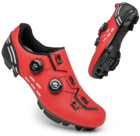 Cycling Shoes Mens Road MTB Cycling Shoes SPD-SL Compatible with Peloton Bike Indoor Outdoor Road Bike Riding Shoes Men's & Women's Black (Red-MTB,9)