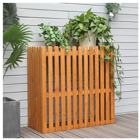 HBOOMOEM Outside Wood Privacy Fence，Mesh Air Conditioner Cover，Solid Wood Air Conditioner Outer Frame，Wooden Air Conditioner Guardrail Screen，Weather Resistant And Easy To Install.(Wood color,85*35*84