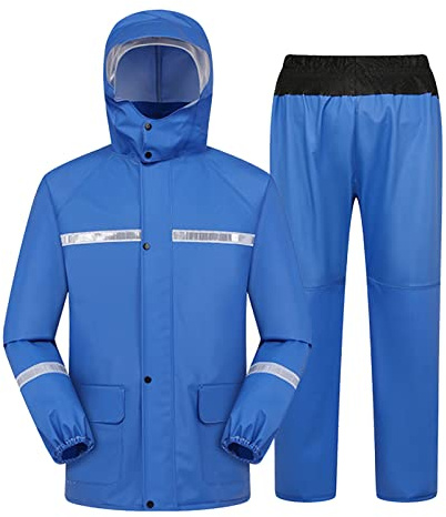YOSUWOAI Tuta antipioggia per uomo e donna, 2 pezzi, con giacca impermeabile e pantaloni antipioggia, impermeabile, set ad alta visibilità, antivento, da lavoro, moto, golf, pesca, ciclismo, O blu