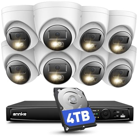 ANNKE 4K PoE Überwachungskamera Set Aussen, 16-Kanal NVR mit 4TB HDD | 8X 8MP PoE IP Kameras mit Farbnachtsicht, Personen und Fahrzeugerkennung,24/7 Aufnahme, IP67 Wasserdicht