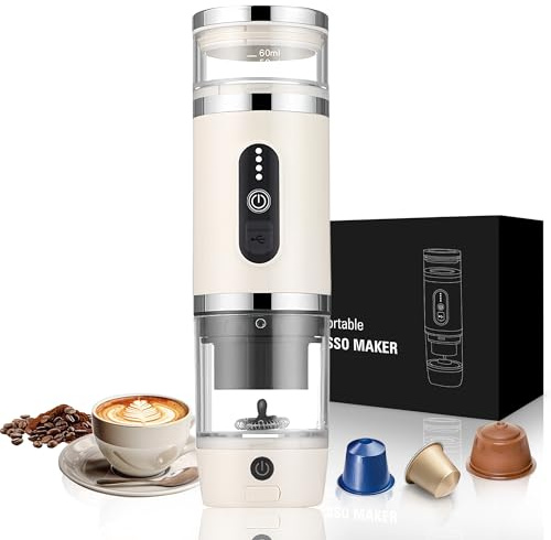 Umisu Machine à Café Portable 3 en 1 avec Mousseur à Lait, Machine à Expresso à Capsules 20 Bar et Café Moulu pour Bureau Voiture Camping Randonnée Voyage Noël Anniversaire, Beige