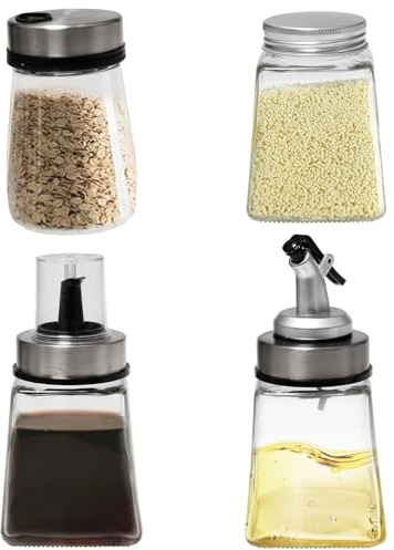 Bofanze 4 Tarros Especias Cristal Dispensador de Aceite y Vinagre 180ml