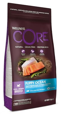 Wellness CORE Puppy Ocean 1.5kg, Lachs & Weißfisch – Hundefutter Trocken | für Welpen kleiner und mittlerer Rassen, getreidefrei, natürlich, hypoallergen, für die Entwicklung von Gehirn und Augen