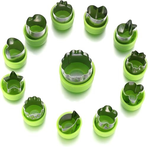 Vegetable Cookie Cutter Set, Green Plastic Flower Shaped Pastry Cutters, 12 Pieces (12)