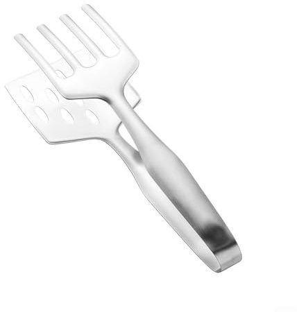 Pinzas de acero inoxidable para servir con abrazadera de espátula doble, diseñadas para levantar y voltear de forma segura para pescado y carne en varios entornos de cocción (B)