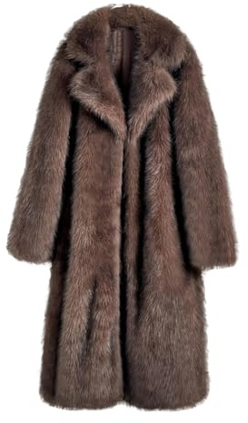 DorkasDE Damen Pelz Mantel Fellmantel Kunstpelz Jacke Lang Warm Winterjacke (DE/NL/SE/PL, Alphanumerisch, M, Regular, Regular, Kaffee)