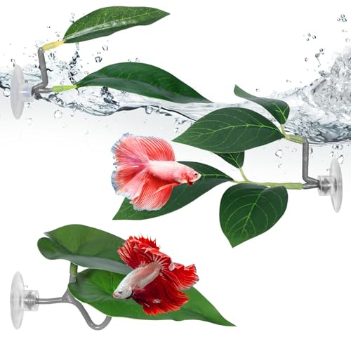Betta Fish Hammock, 3 Pcs Betta Fish Leaf Pad Aquarium Plants Decor | Simulating The Natural Habitat for Fish Tank Accessories Betta Sleeping Resting Hiding Breeding with Plastic Suction Cup