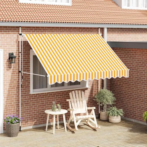 Toldo extensible para balcón, toldo con brazo articulado, 300 cm, a rayas, color naranja y blanco, para balcón, terraza, jardín, versátil
