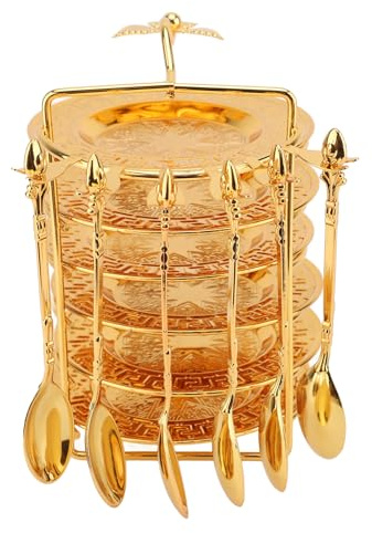 Yctze Ensemble de Couverts Européens - Ensemble de Cuillères et Assiettes avec Support de Rangement, 6 Plateaux et 6 Cuillères, Ustensiles en Métal pour Steaks, Fruits, Collations, Gâteaux - (Tapez 3)