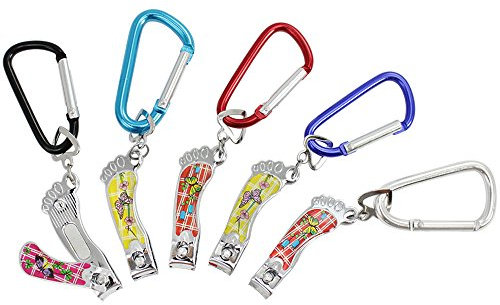 com-four® 5x Nagelknipser mit Karabiner in tollen Farben
