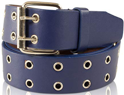 SCAMODA Doppelloch Nietengürtel mit Leder für Damen und Herren, Ösengürtel, versch. Farben, Größen, Breiten (Blau - 130/BW115 - Br. 3,5 cm)