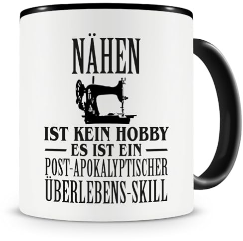Samunshi® Nähen ist kein Hobby Tasse Kaffeetasse Teetasse Kaffeepott Kaffeebecher Becher 300ml schwarz