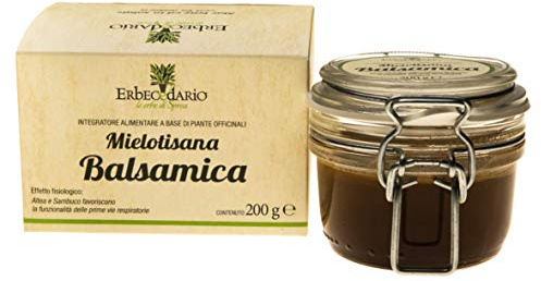 Mielotisana Balsamica Erbecedario Tisana Balsamica Al Miele Emolliente per le Vie Respiratorie Con Olio Essenziale Eucalipto Ideale Per Favorire il Benessere della Gola nei Bambini, 1 Confezione 200g