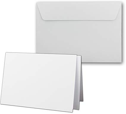 50x Kartenset DIN A6/C6 mit Faltkarten - 10,5 x 14,8 cm - Hochweiß/Kristallweiß - Umschlägen Weiss mit Haftklebung - Einlegeblätter Weiss