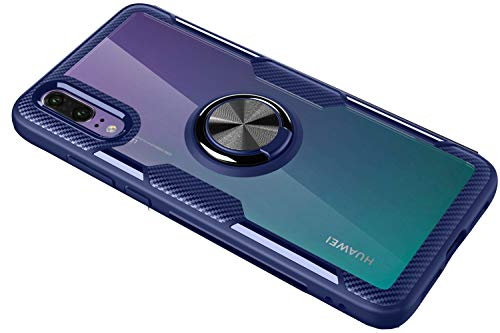 SORAKA Hülle für Huawei P20 mit 360 Grad drehbarem Ringständer Harter PC transparenter Abdeckung+Silikon Rahmen durchsichtige hülle mit Metallplatte für Handyhalterung Auto KFZ Magnet