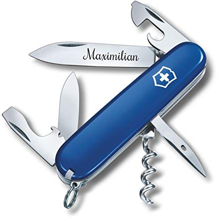 Victorinox Coltello da Tasca Spartano con Richiesta Incisione Auf der Lama I Regalo per Uomini Donne I per Compleanno I Svizzero Personalizzato con 12 Funzioni 1.3603 - Blu, 84x23x13mm