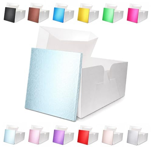 LARRYROO Square Colour Cake Drum Board & White Box + Lid Combo Pack for Wedding, Birthday Cakes (Light Blue, 12 Inches)