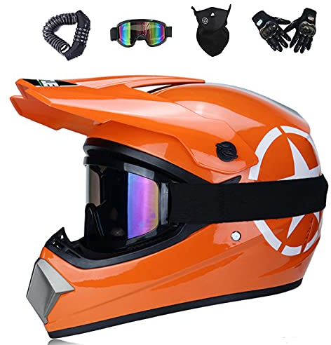 VOMI Pro Crosshelm Kinder Endurohelm Erwachsene Motocross Helm für Mountainbike ATV BMX Downhill Offroad, Herren und Damen Downhill Helme mit Brille, Handschuhe, Maske & Helmschloss ,Orange,M