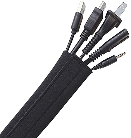 Hook and Loop Cable Sleeve by Wrap-It Storage - 120 x 4.5 Black - Cut to Size Cord Organizer and Cable Protector for Desk, TV Cord Management to Hide and Cover Wire and Extension Cords