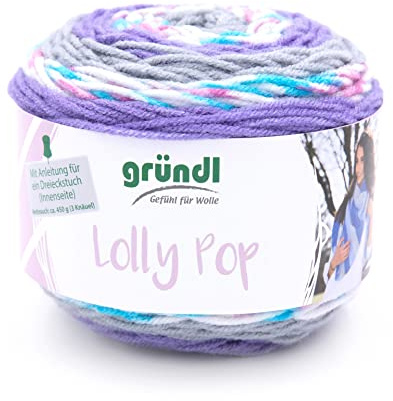 Gründl Lolly Pop 100% Polyacryl 4 x 150 g, Violett-Mauve-Zinn-Weiß | Häkel- und Strickgarn - Dicke Wolle mit Farbverlauf - Weich und hautfreundlich - 150 g / 240 m - Nadelstärke 5–6