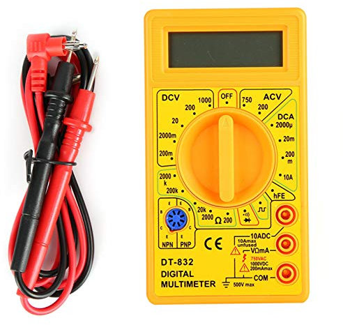 Handheld Multimeter, Plastic DT-832 Handheld Pocket Digital Multimeter AC/DC Voltage Current Resistance Tester with Buzzer for Automotive and Household Appliances(Yellow)