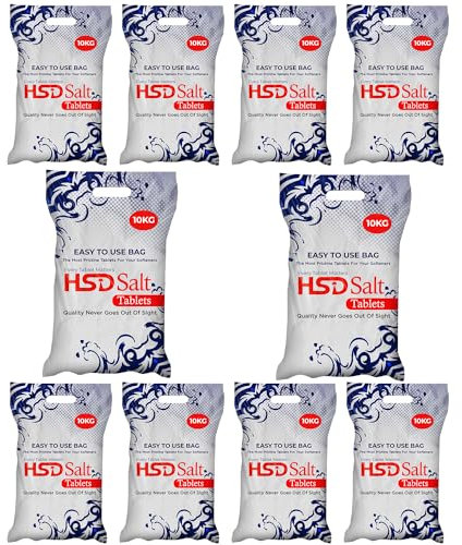 HSD Salt Softener Tablets 10Kg Bag Laundry Water Softener, Compatible to All Water Softener Washing Machine, 100% Genuine British Salt Tablet for Water Softener Premium Quality (10 Bags)