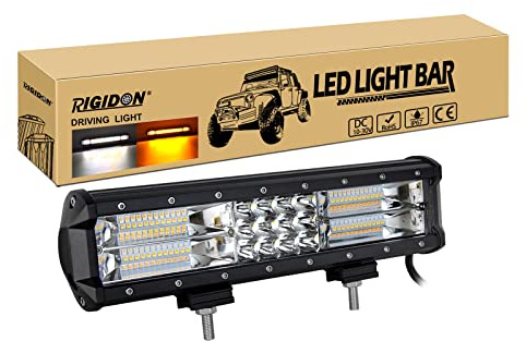 RIGIDON barra led fuoristrada 12 30cm 180W bianca ambra stroboscopica | 12V 24V, barra luce led, avvertenza pericolo lampeggiante, luminosa di lavoro, per auto camion ATV 4x4, faretti fendinebbia