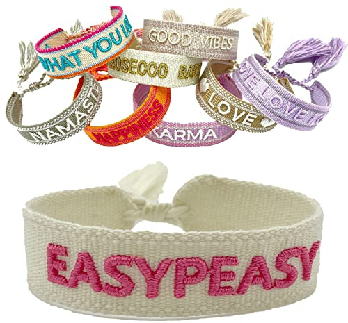 LS-LebenStil Exklusives Statement Armband - das Original 16-20cm Quasten besticktes Boho Canvas Webarmband Damen Freundschaftsarmband Geschenk gewebt textil Stoffarmband