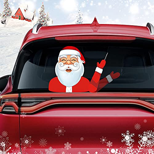 Dreothy Christmas Decor Rear Wiper Decal Santa Claus Waving Arm Wiper Stickers Waterproof Vinyl Car Stickers and Decals Rear Windshield Wiper Decal Tags Xmas Car Window Decals (Laughing Santa Claus)
