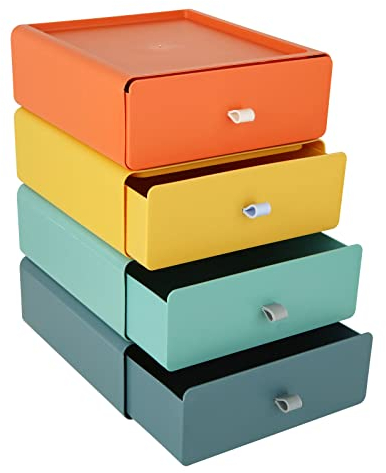 MIVIDE 4 Pezzi Scatole Impilabili in Plastica, Cassetti Colorati 20.5 x 19.5 x 7.3 cm, Organizer per Cosmetici, Ufficio, Stanza, Scrivania