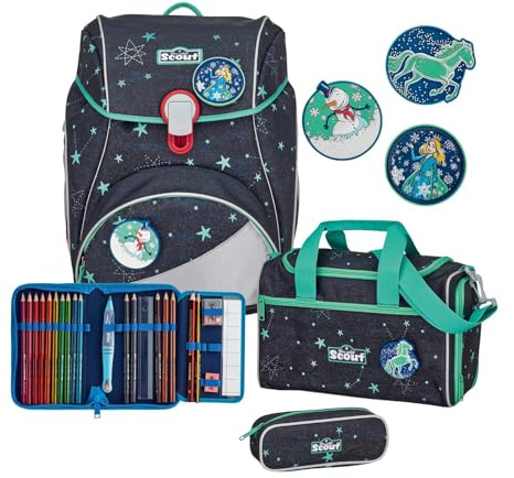 SCOUT Schulranzen LED Alpha Set 4-teilig Sternenhimmel dunkelblau
