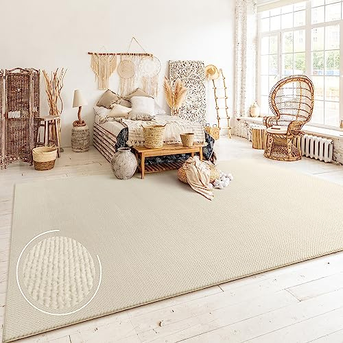 Paco Home Tappeto Salotto Moderno Soggiorno Pelo Corto Boho Motivo Scandinavo Monocolore, Dimensione:120x160 cm, Colore:Beige