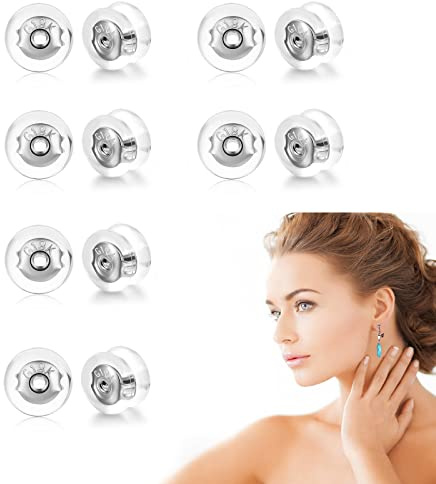 FAMIDIQGO 12 Stück Sichere Ohrring-Verschlüsse für Ohrstecker, Silikon-Ohrring-Ersatz für Ohrstecker/hängende Ohren, hypoallergene Ohrring-Verschlüsse (Silber)