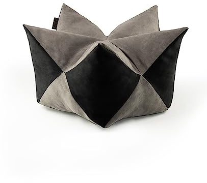 lionto Kronkudde i mockaliknande tyg för katter och små hundar, elegant stjärnkudde med avtagbart överdrag, 70x38 cm, slitstark husdjurskudde med justerbar fyllning, grå/svart