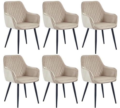 Colenis Esszimmerstühle, 6er Set für Küche, Wohnzimmer, Schlafzimmer, Küchenstühle mit Armlehnen Metallbeinen, gepolsterte Sitzfläche aus Samt, bis 120 kg belastbar, Beige - Beverly