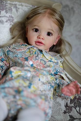 Anano Lebensechte Baby Puppen, 26Zoll Reborn Baby Puppe Lange Haare Echt Aussehende Mädchen Vinyl Gliedmaßen Kleidung Körper Neugeborenes Kleinkind Puppen 3D Farbe Haut Textur für Kinder