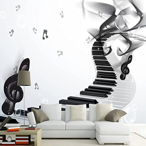 Papier Peint 3D,Symboles De Musique Noir Blanc Touches De Piano Échelle Imprimer Grand Papier Peint Auto-Adhésif Décoller Et Coller Papier De Contact Détachable Vinyle Mural Adapté Au Salon Décorati